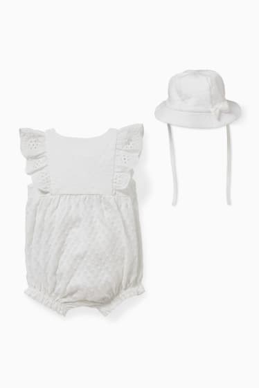 Bebeluși - Set - salopetă și pălărie bebeluși - 2 piese - alb