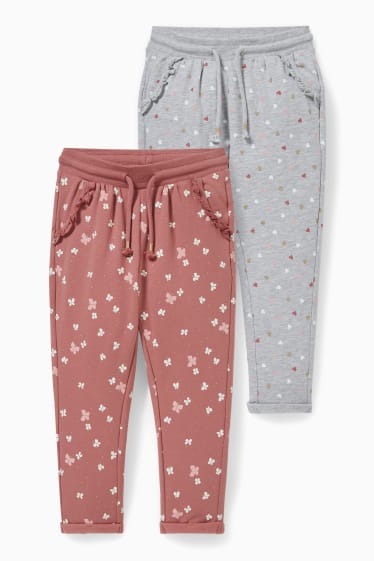 Kinderen: meisjes - Set van 2 - joggingbroek - licht grijs-mix