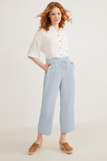 Kobiety - Spodnie materiałowe - średni stan - szerokie nogawki - jasnoniebieski