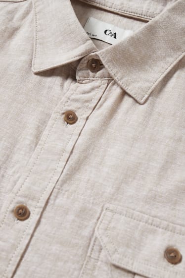 Men - Shirt - slim fit - kent collar - linen blend - beige