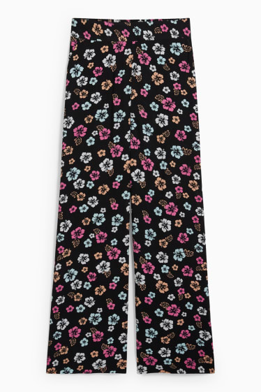 Donna - CLOCKHOUSE - pantaloni di stoffa - vita alta - gamba ampia - a fiori - nero