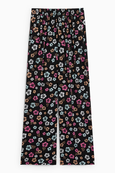 Donna - CLOCKHOUSE - pantaloni di stoffa - vita alta - gamba ampia - a fiori - nero
