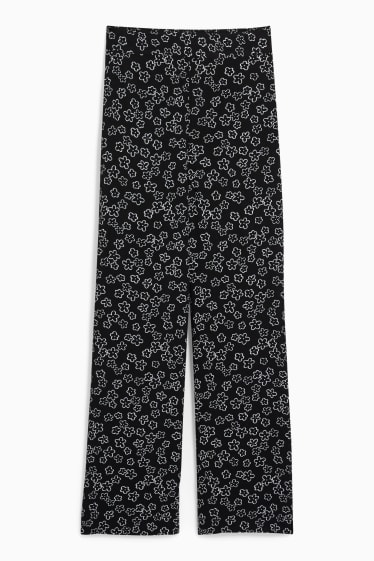 Femmes - CLOCKHOUSE - pantalon en toile - high waist - jambes larges - à fleurs - noir