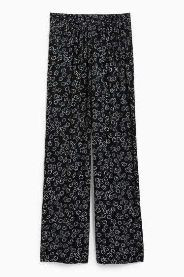 Femmes - CLOCKHOUSE - pantalon en toile - high waist - jambes larges - à fleurs - noir