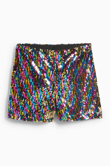 Femei - CLOCKHOUSE - pantaloni scurți - talie înaltă - aspect lucios - PRIDE - multicolor