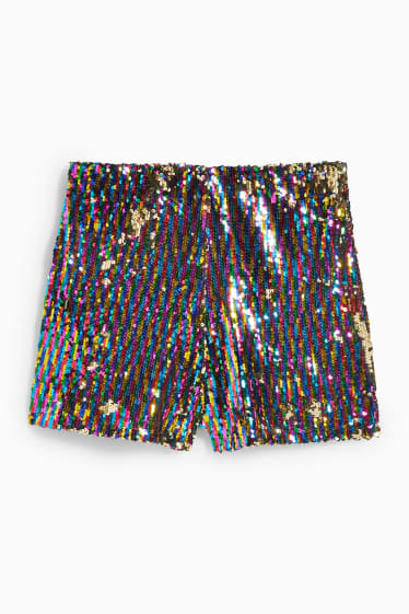 Femei - CLOCKHOUSE - pantaloni scurți - talie înaltă - aspect lucios - PRIDE - multicolor