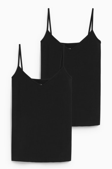 Dames - Set van 2 - basic-topje - zwart