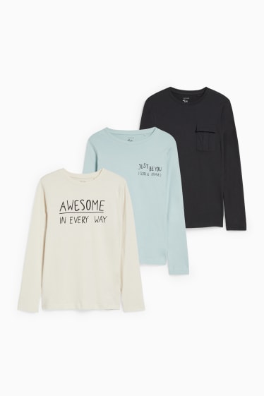 Kinderen: jongens - Set van 3 - longsleeve - genderneutraal - crèmekleurig