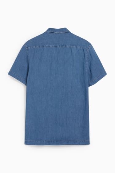 Men - Denim shirt - regular fit - lapel collar - with hemp fibres - denim-blue