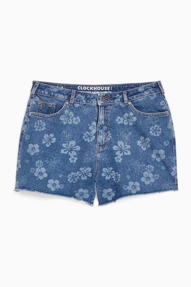 Femmes - CLOCKHOUSE - short en jean - high-waist - à fleurs - jean bleu