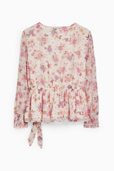 Kobiety - CLOCKHOUSE - bluzka z szyfonu - w kwiaty - jasnoróżowy