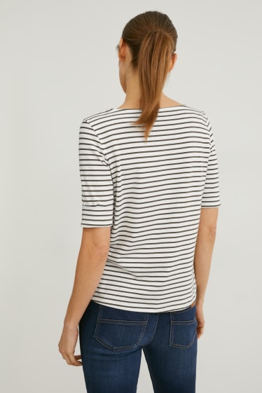 Dames - T-shirt - gestreept - donkergroen / wit