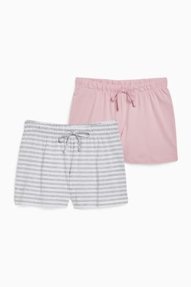 Dames - Set van 2 - korte pyjamabroek - grijs / roze