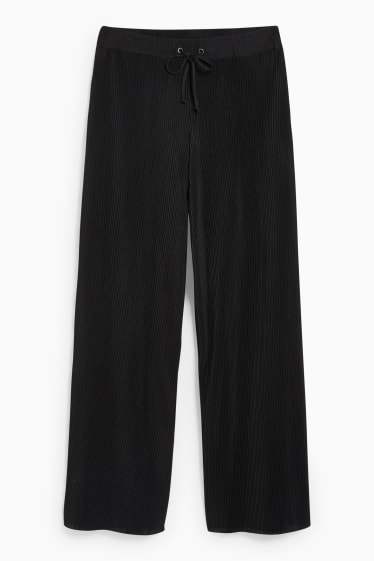 Kobiety - Plisowane spodnie - średni stan - szerokie nogawki - czarny