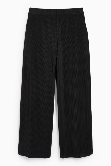 Donna - Pantaloni plissettati - vita media - gamba ampia - nero