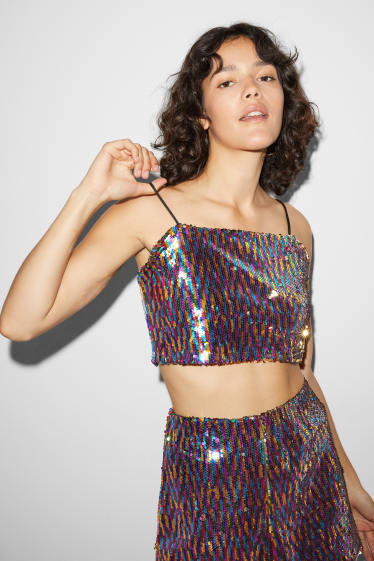 Women - CLOCKHOUSE - cropped top - shiny - PRIDE - multicoloured
