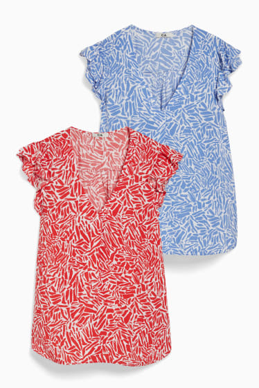Dames - Set van 2 - blouse - rood / blauw