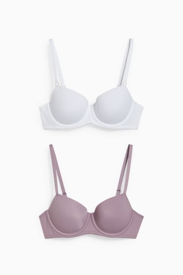 Donna - Confezione da 2 - reggiseno con ferretti - FULL COVERAGE - imbottito - bianco