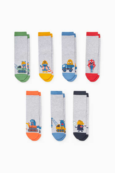 Kinder - Multipack 7er - Monster - Socken mit Motiv - hellgrau-melange