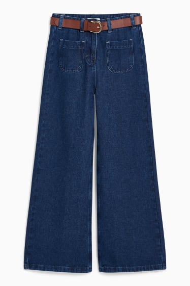 Copii - Straight jeans cu curea - denim-albastru