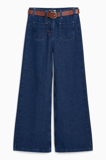 Children - Straight jeans with belt - blue denim