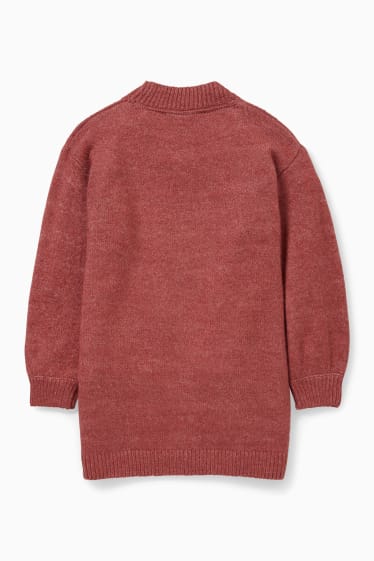 Dětské - Souprava - pletený kardigan a tričko s dlouhým rukávem - 2dílná - tmavě růžová