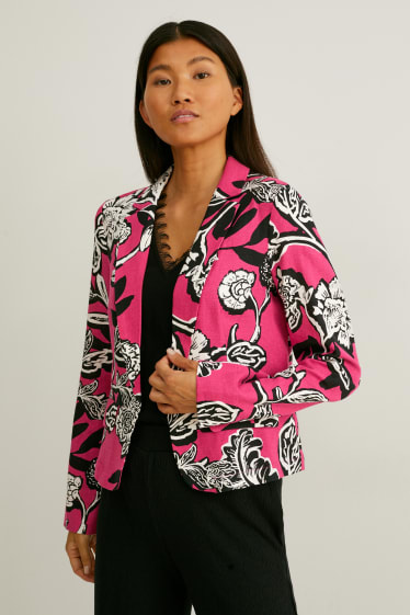 Women - Business blazer with shoulder pads - linen blend - floral - pink