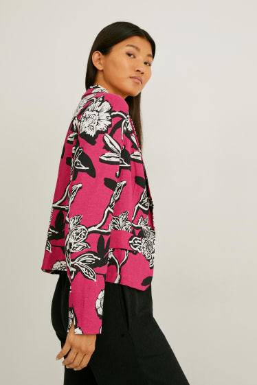 Women - Business blazer with shoulder pads - linen blend - floral - pink