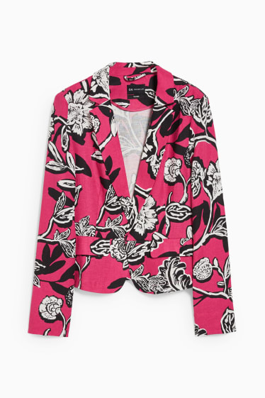 Damen - Business-Blazer mit Schulterpolstern - Leinen-Mix - geblümt - pink