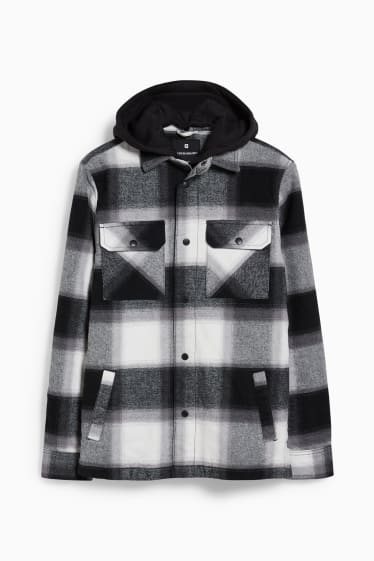 Herren - CLOCKHOUSE - Hemdjacke mit Kapuze - 2-in-1-Look - kariert - schwarz / weiss