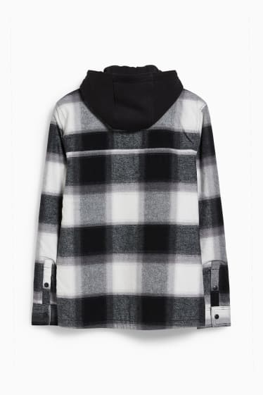 Uomo - CLOCKHOUSE - giacca a camicia con cappuccio- effetto 2 in 1 - a quadretti - nero / bianco