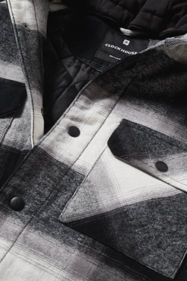 Herren - CLOCKHOUSE - Hemdjacke mit Kapuze - 2-in-1-Look - kariert - schwarz / weiß