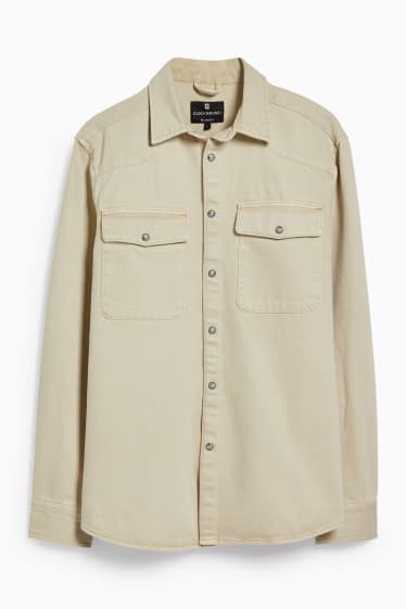 Hommes - CLOCKHOUSE - chemise en jean - col kent - beige