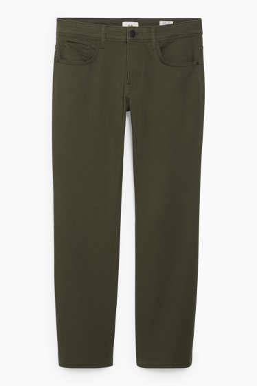 Pánské - Plátěné kalhoty - regular fit - LYCRA® - tmavozelená