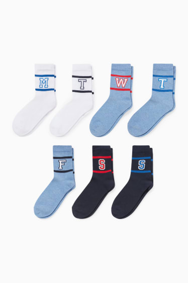 Children - Multipack of 7 - letters - socks with motif - blue-melange