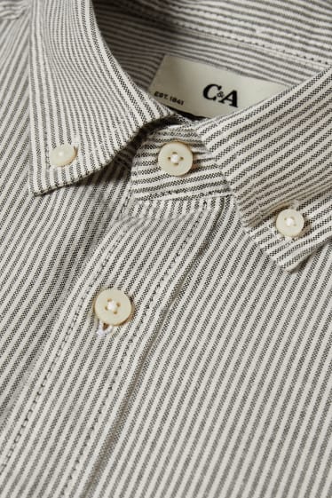 Men - Oxford shirt - regular fit - button-down collar - striped - gray