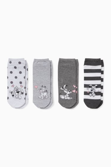 Damen - Multipack 4er - Sneakersocken mit Motiv - Idefix - hellgrau-melange