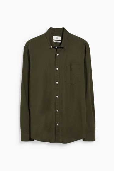 Pánské - Oxfordská košile - regular fit - button-down - tmavozelená