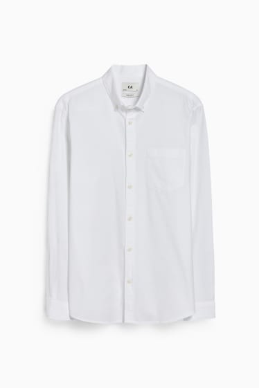 Mężczyźni - Koszula Oxford - regular fit - przypinany kołnierzyk - biały
