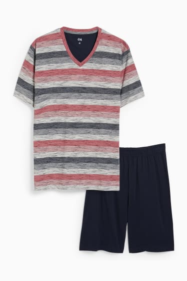 Herren - Shorty-Pyjama - dunkelblau / grau