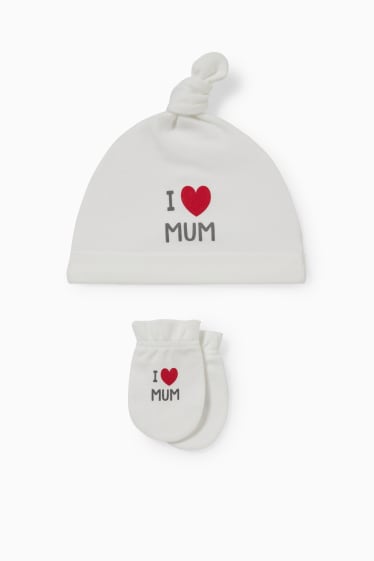 Unisex - Set - babymuts en antikriebelwantjes - 3-delig - zuiver wit