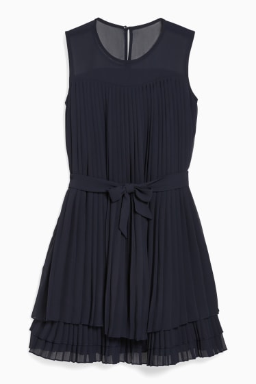 Enfants filles - Robe en gaze - plissée - bleu foncé