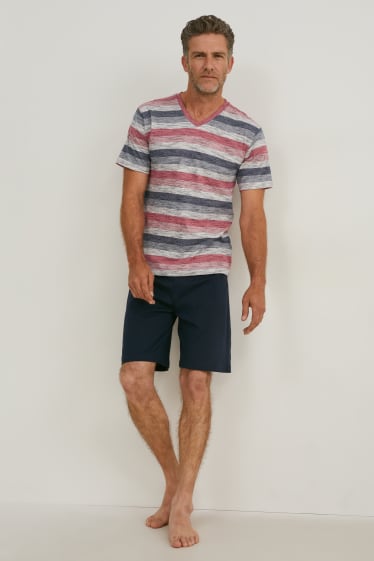 Herren - Shorty-Pyjama - dunkelblau / grau