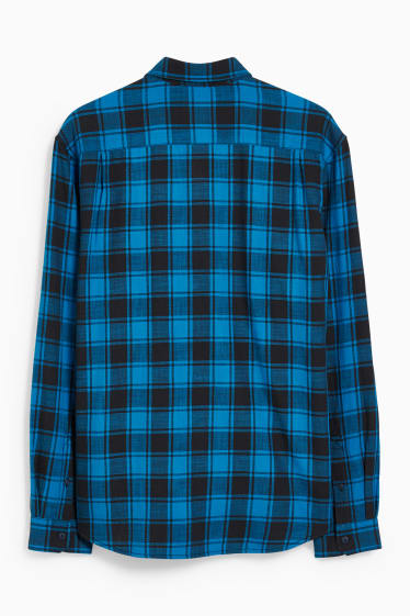 Heren - Overhemd - regular fit - kent - geruit - blauw
