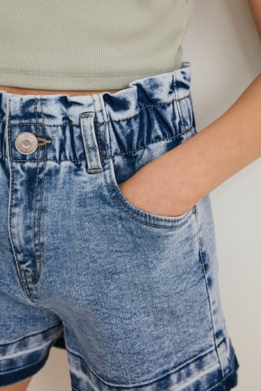 Kinder - Set - Jeans-Shorts und Scrunchie - helljeansblau