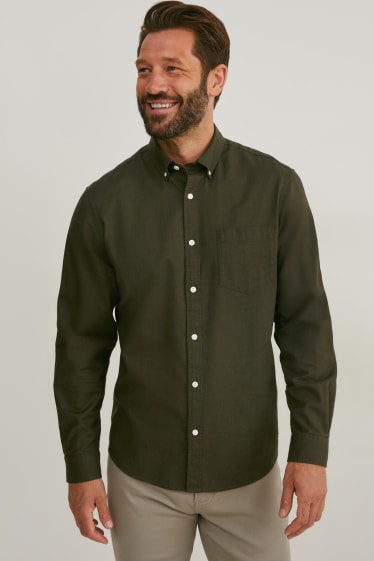 Pánské - Oxfordská košile - regular fit - button-down - tmavozelená