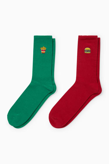 Men - CLOCKHOUSE - multipack of 2 - socks with motif - Fast Food - green / red