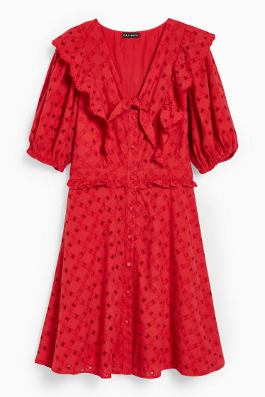 Women - Fit & flare dress - embroidered - red