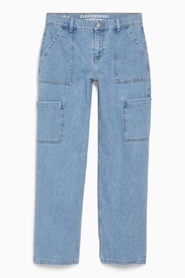 Damen - CLOCKHOUSE - Straight Cargo Jeans - Low Waist - helljeansblau