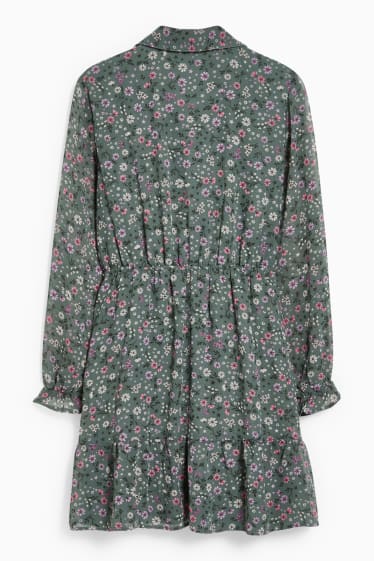 Dámské - CLOCKHOUSE - šifonové šaty - s květinovým vzorem - tmavozelená